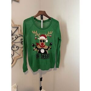 LOL Vintage Oh Deer! Christmas Green Sweater Sz Large